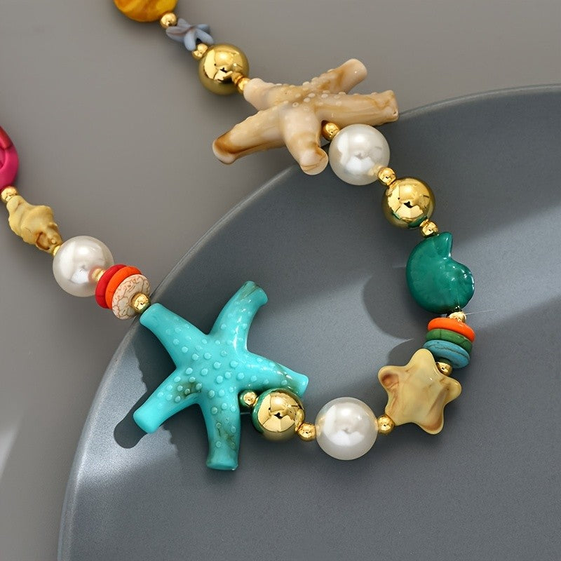 Boho Resin Starfish & Faux Pearl Necklace