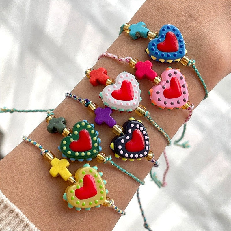 Boho Multicolor Resin Heart Bracelet