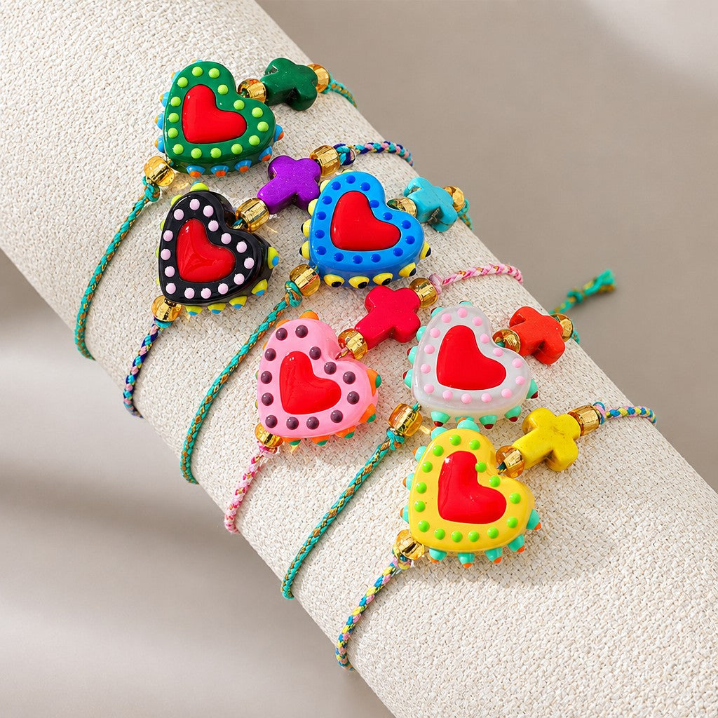 Boho Multicolor Resin Heart Bracelet