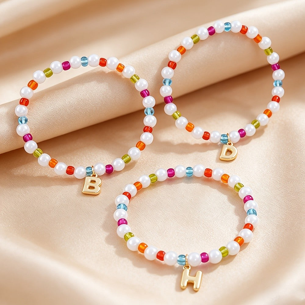 Dainty Colorful Pearl Initial Bracelet