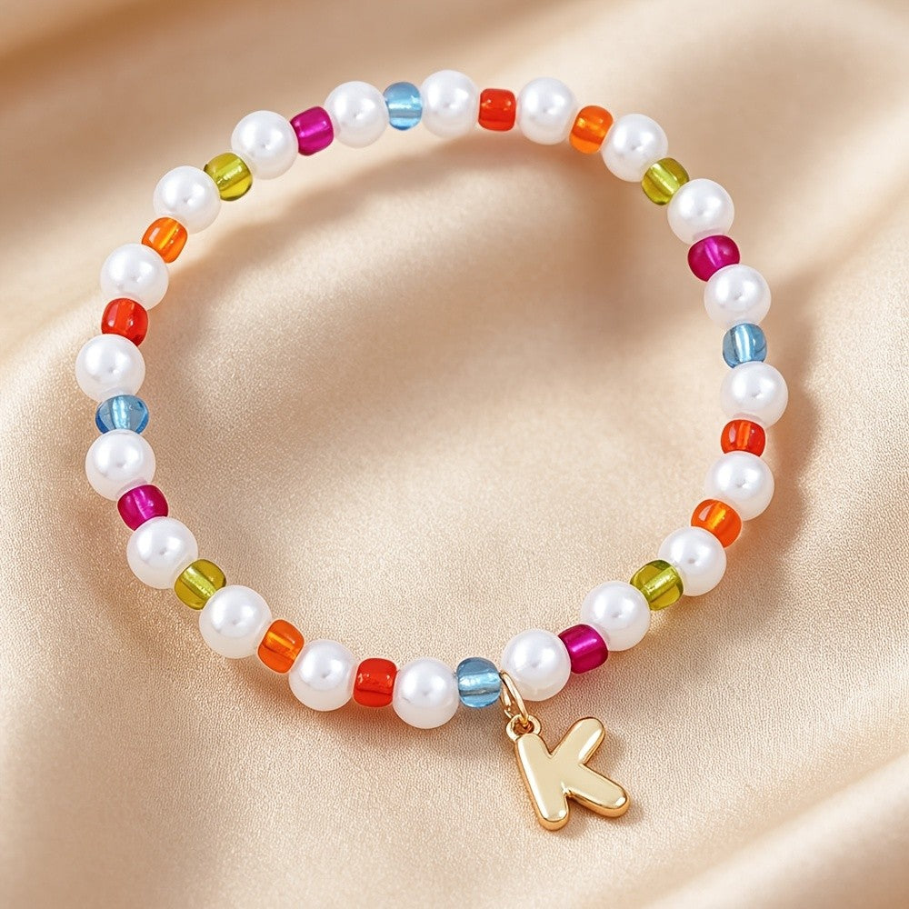 Dainty Colorful Pearl Initial Bracelet