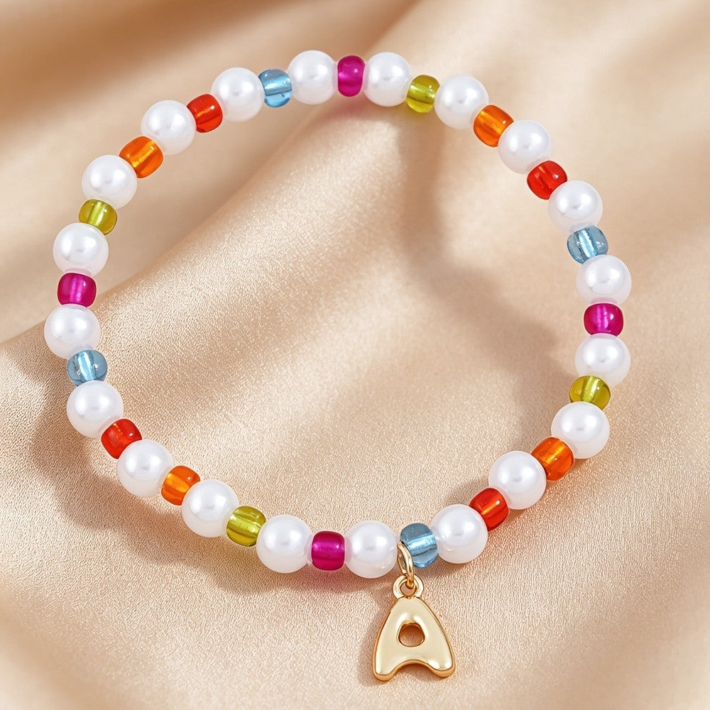 Dainty Colorful Pearl Initial Bracelet