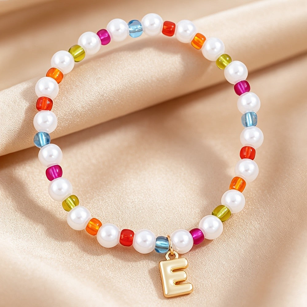 Dainty Colorful Pearl Initial Bracelet