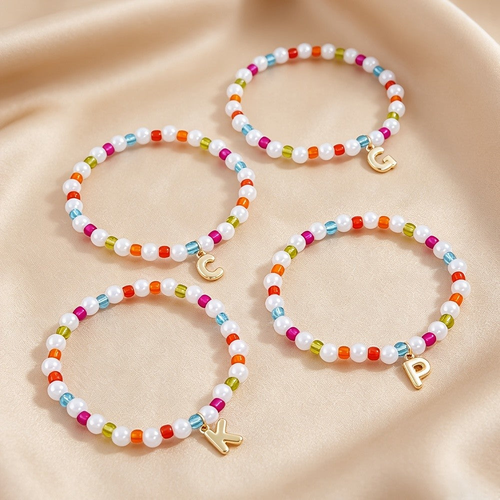 Dainty Colorful Pearl Initial Bracelet
