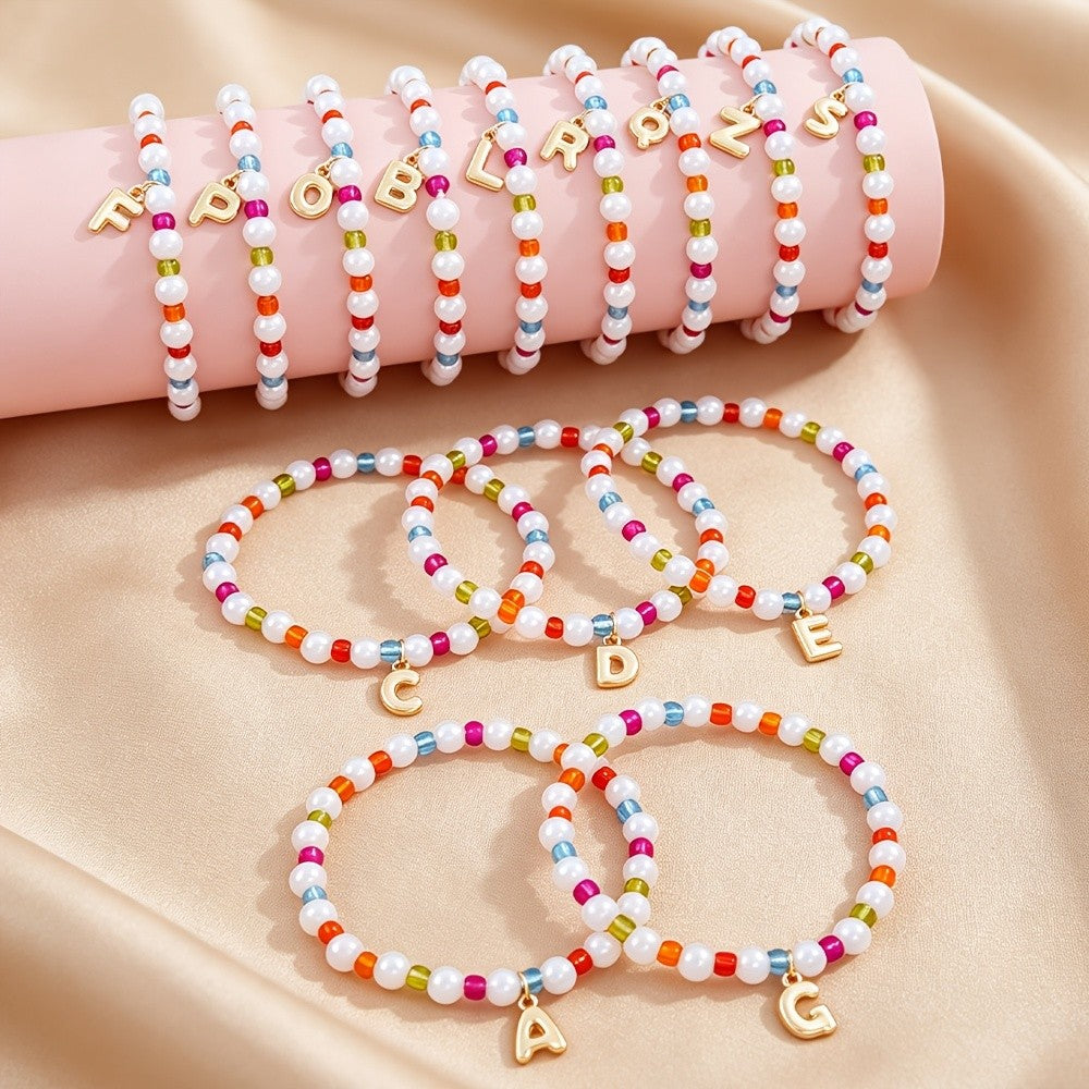 Dainty Colorful Pearl Initial Bracelet