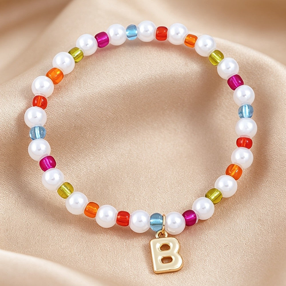 Dainty Colorful Pearl Initial Bracelet