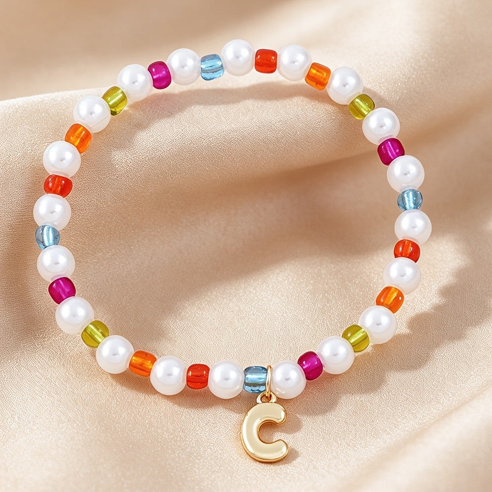 Dainty Colorful Pearl Initial Bracelet