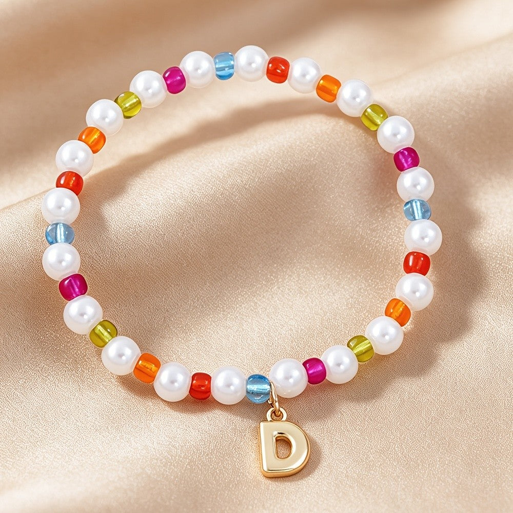 Dainty Colorful Pearl Initial Bracelet