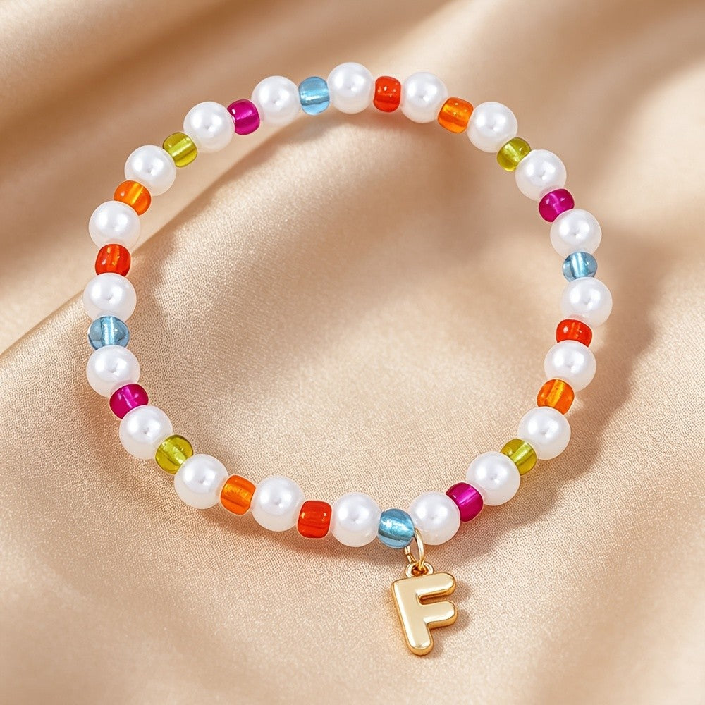 Dainty Colorful Pearl Initial Bracelet