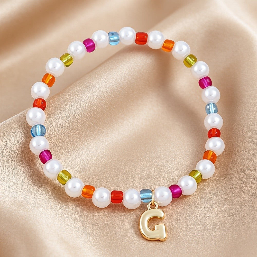 Dainty Colorful Pearl Initial Bracelet