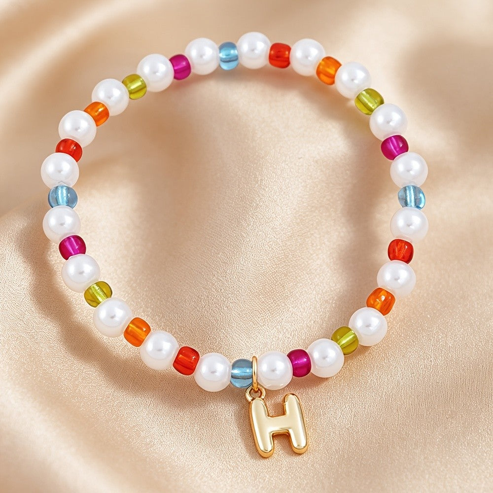 Dainty Colorful Pearl Initial Bracelet