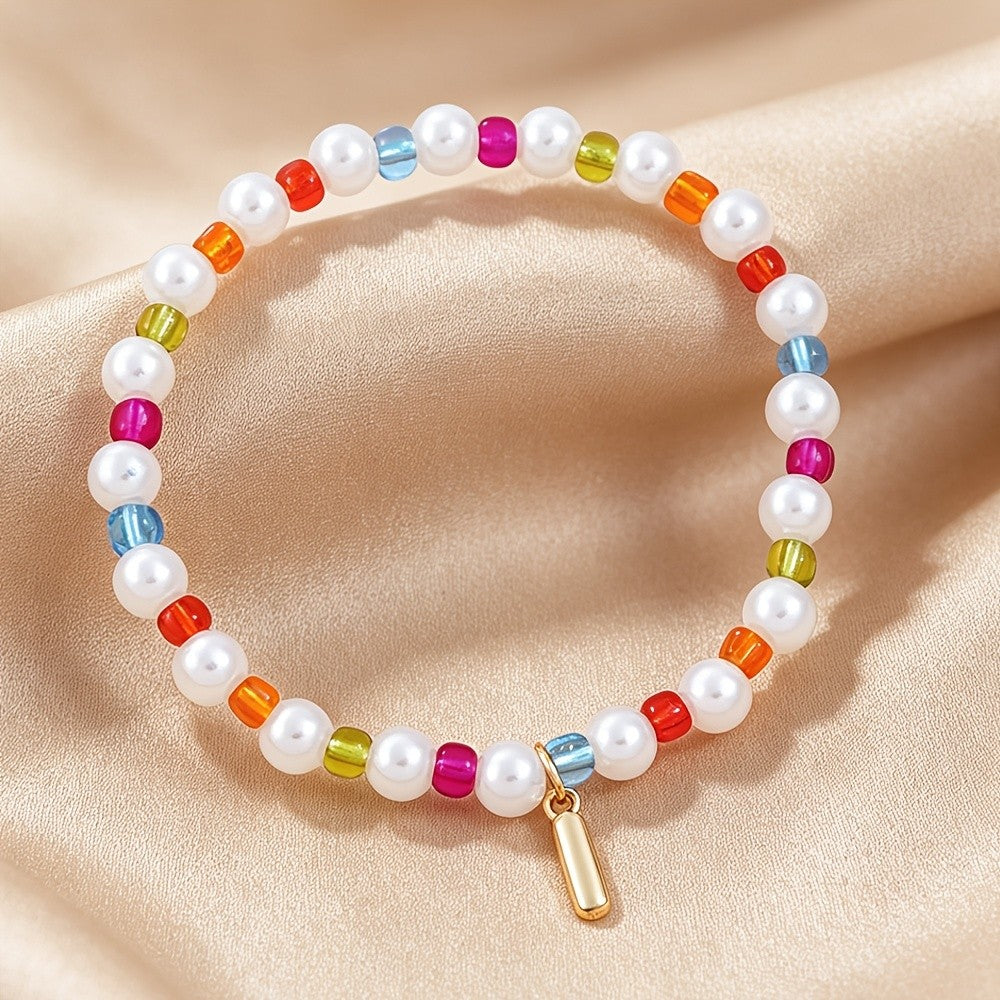 Dainty Colorful Pearl Initial Bracelet