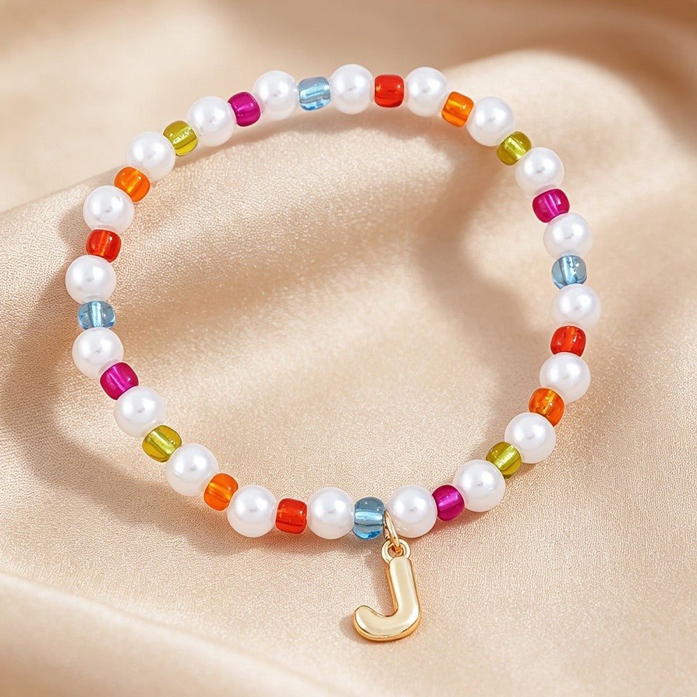 Dainty Colorful Pearl Initial Bracelet