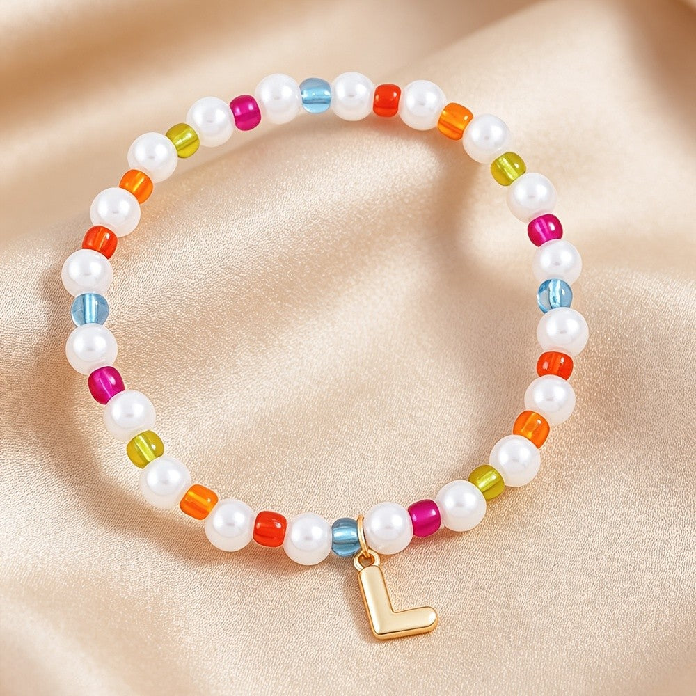 Dainty Colorful Pearl Initial Bracelet