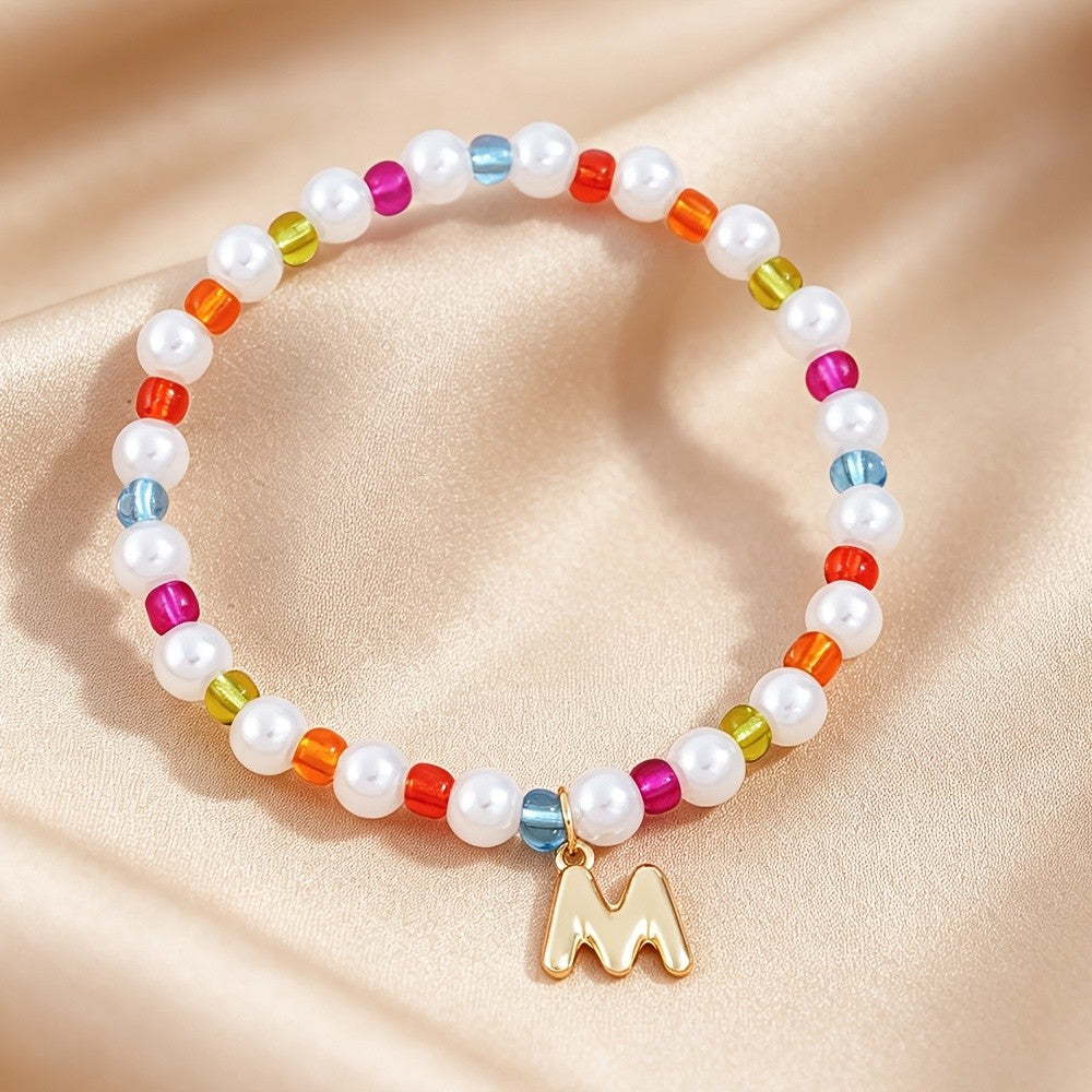 Dainty Colorful Pearl Initial Bracelet