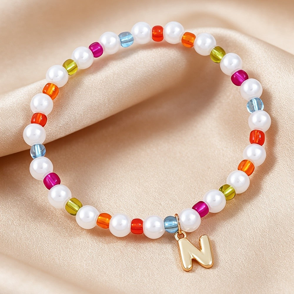 Dainty Colorful Pearl Initial Bracelet