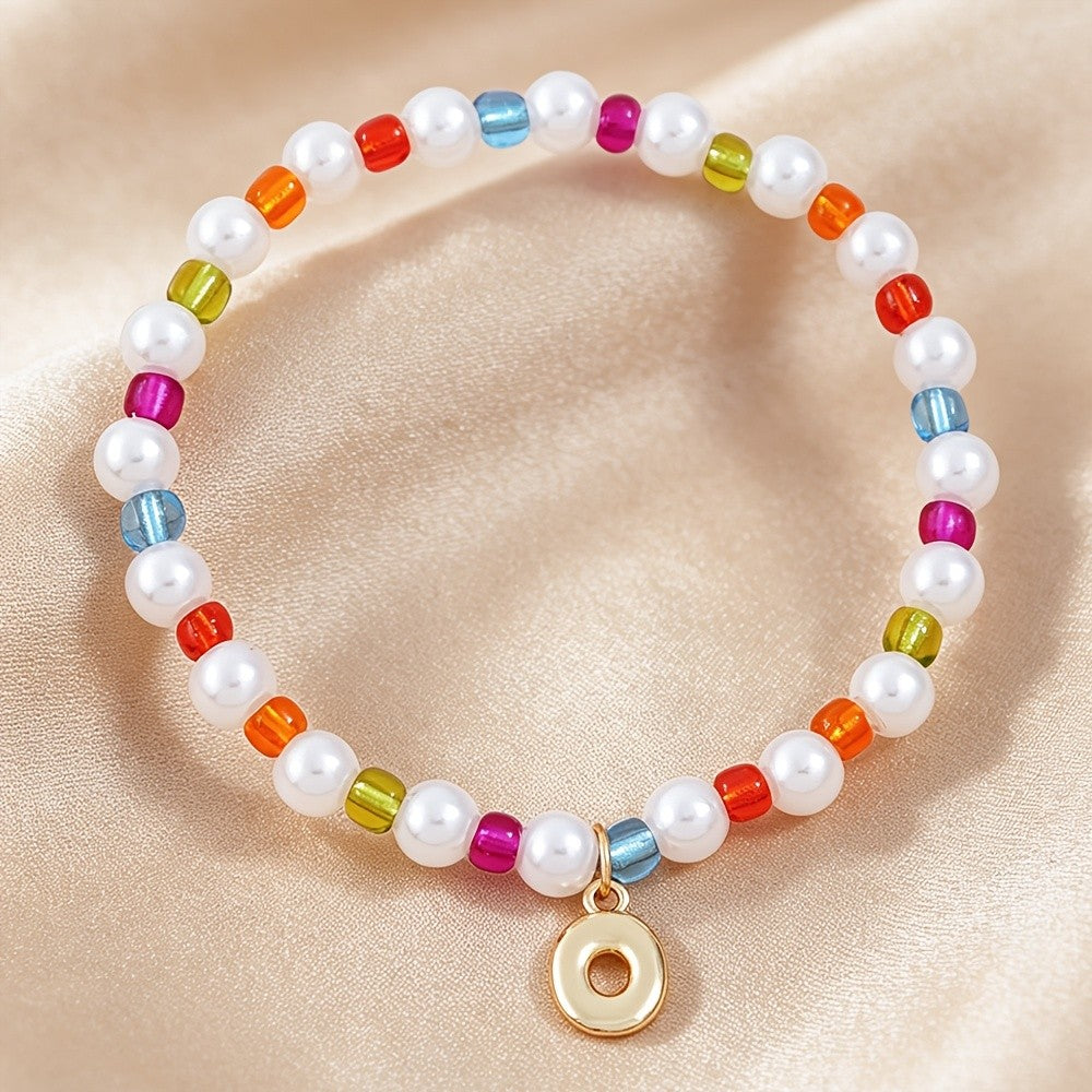 Dainty Colorful Pearl Initial Bracelet