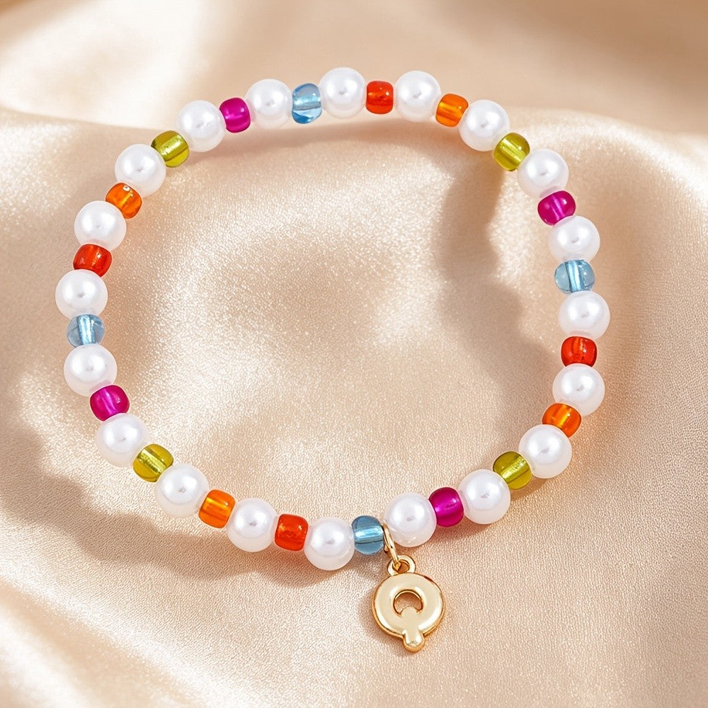 Dainty Colorful Pearl Initial Bracelet