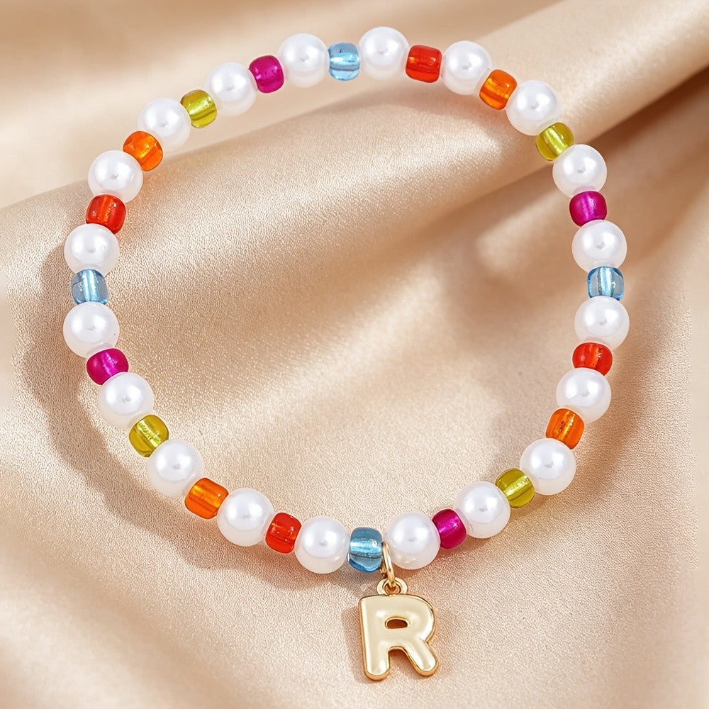 Dainty Colorful Pearl Initial Bracelet