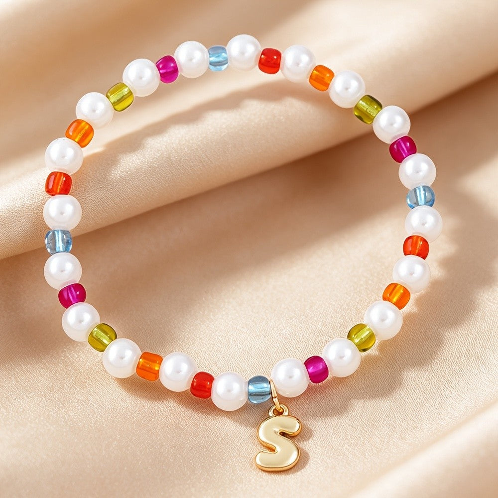 Dainty Colorful Pearl Initial Bracelet