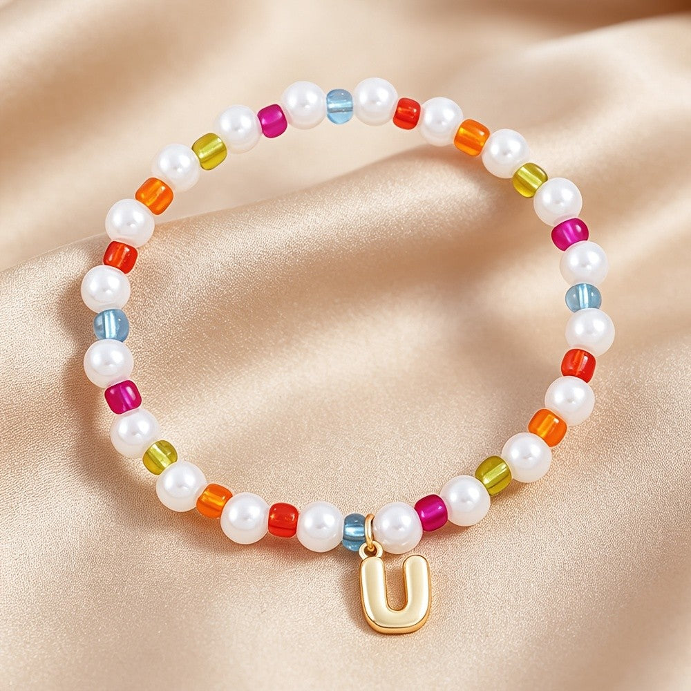 Dainty Colorful Pearl Initial Bracelet