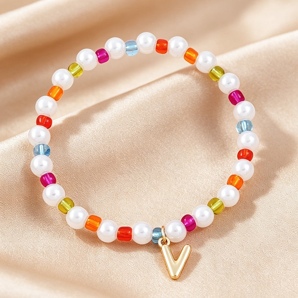 Dainty Colorful Pearl Initial Bracelet
