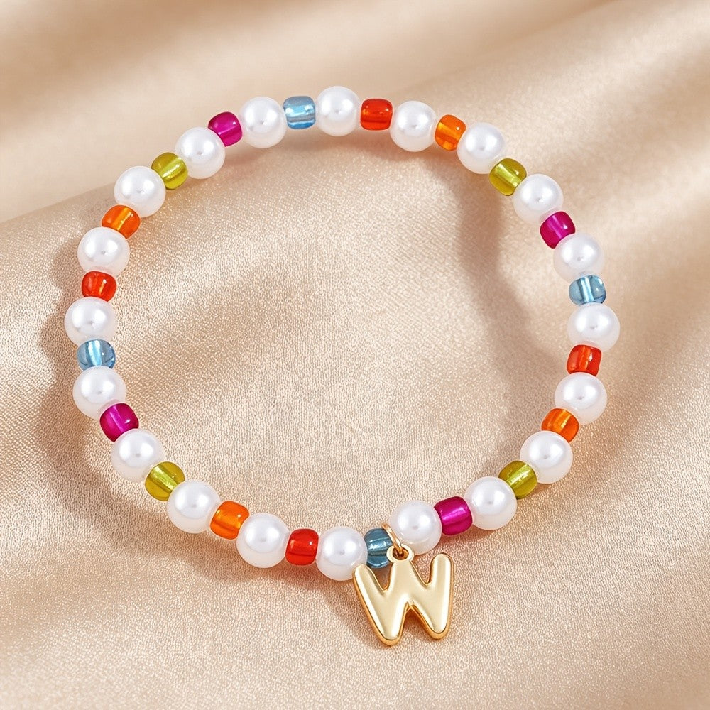 Dainty Colorful Pearl Initial Bracelet