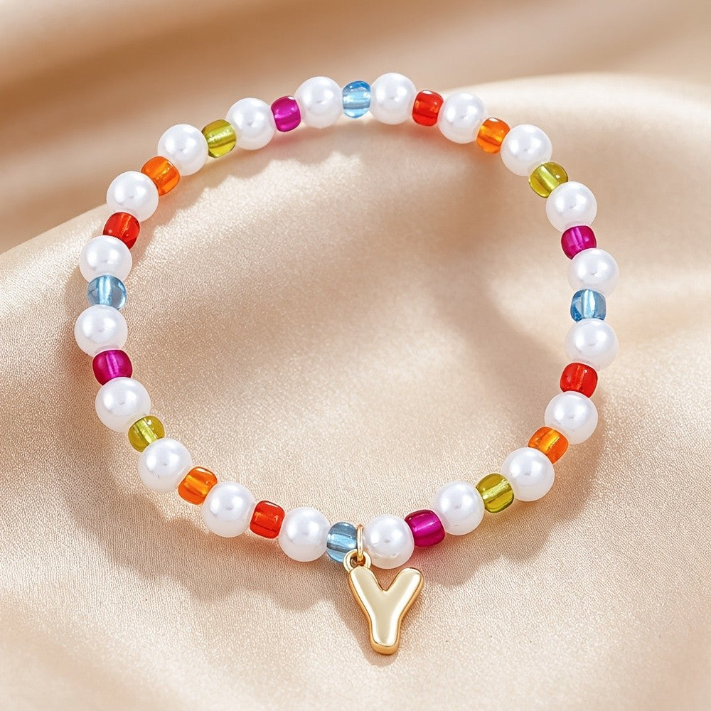 Dainty Colorful Pearl Initial Bracelet