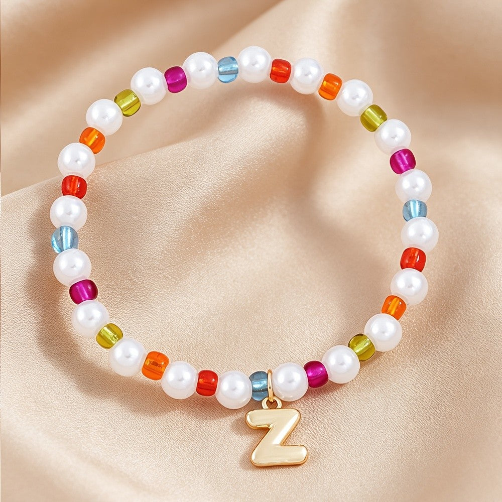 Dainty Colorful Pearl Initial Bracelet