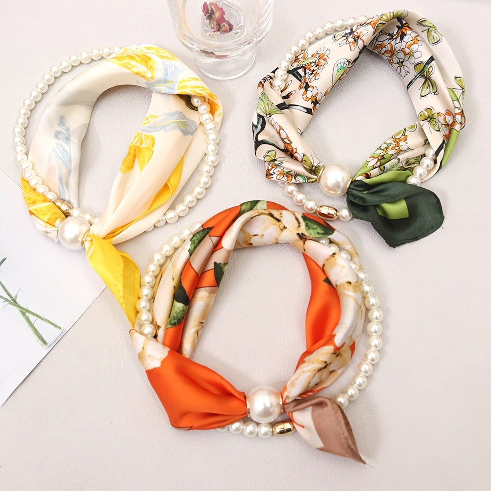 Boho Floral Faux Pearl Scarf Necklace