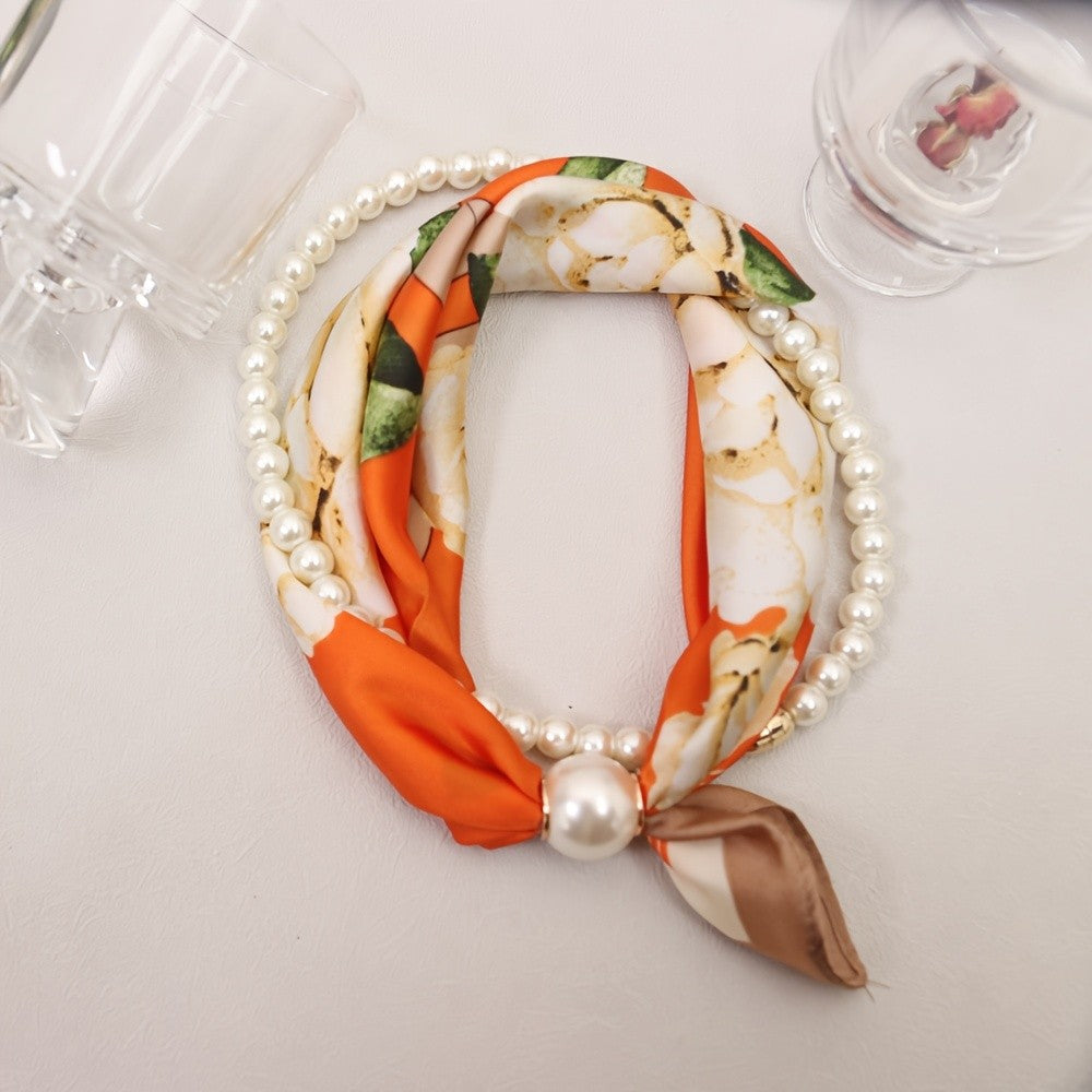 Boho Floral Faux Pearl Scarf Necklace