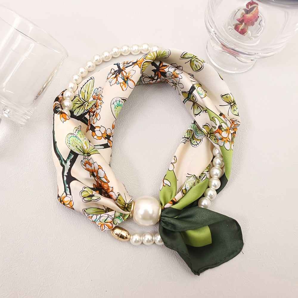 Boho Floral Faux Pearl Scarf Necklace