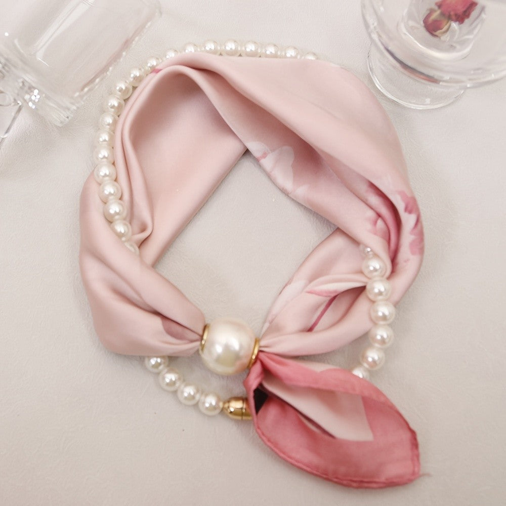 Boho Floral Faux Pearl Scarf Necklace