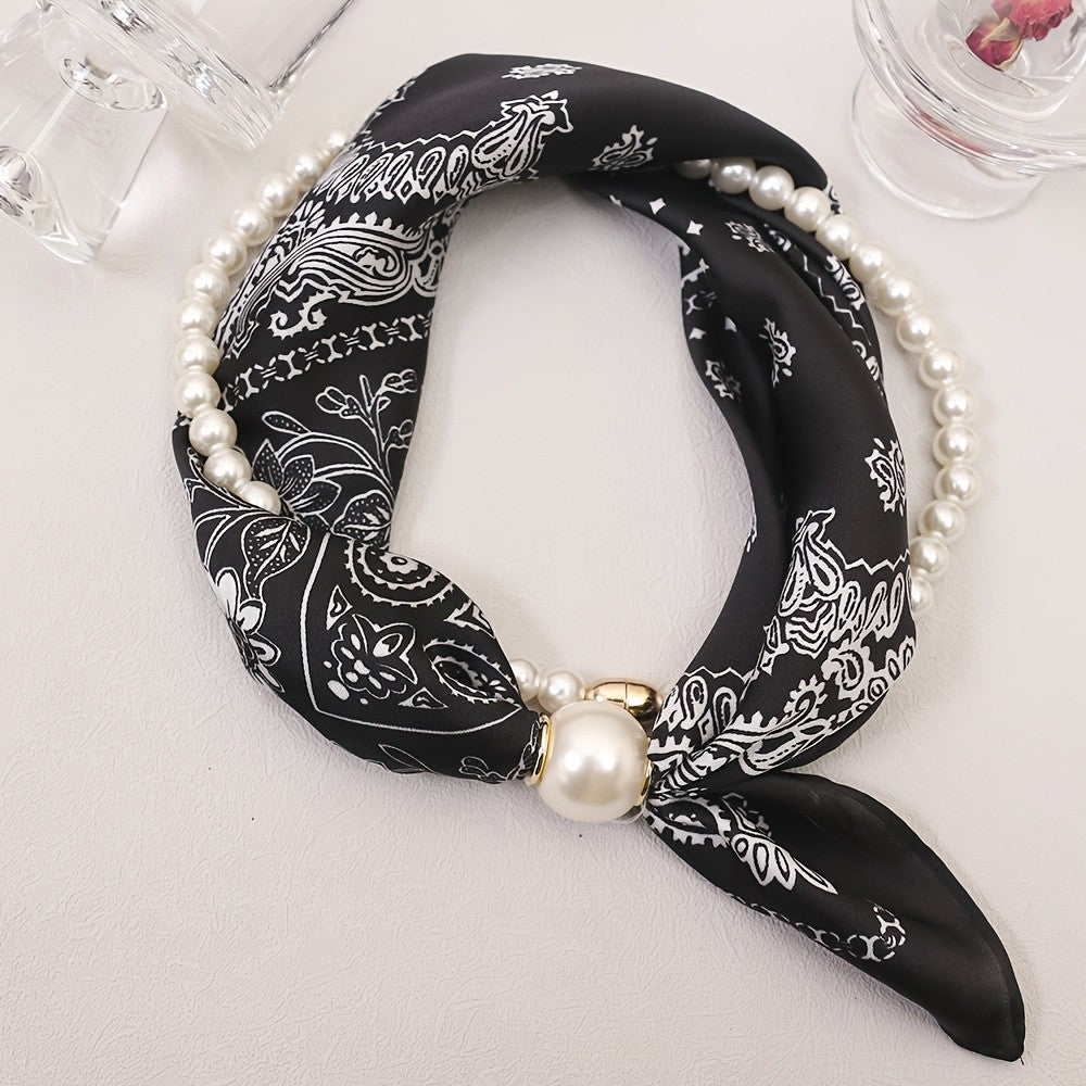 Boho Floral Faux Pearl Scarf Necklace