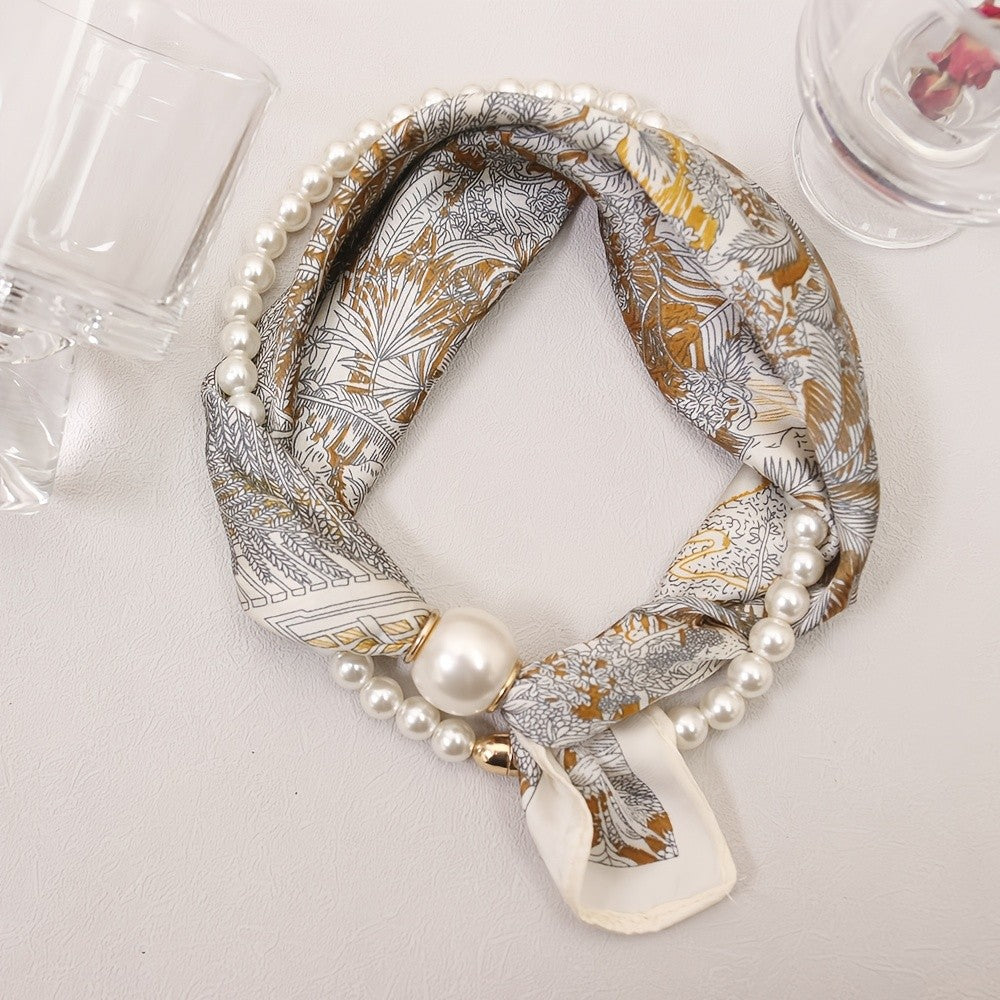 Boho Floral Faux Pearl Scarf Necklace