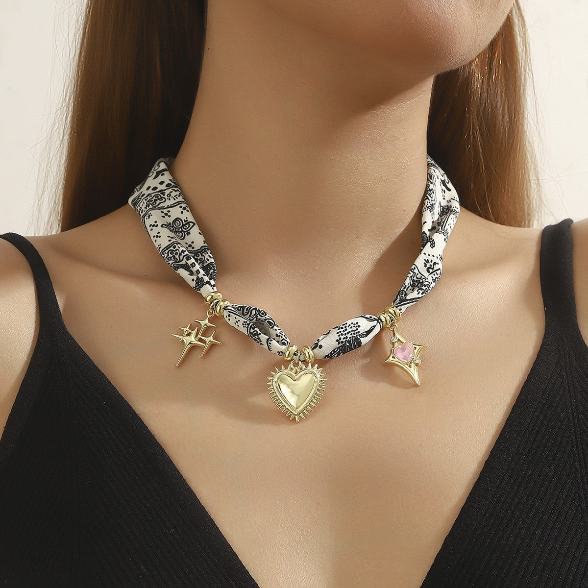 Boho Paisley Scarf Heart Necklace