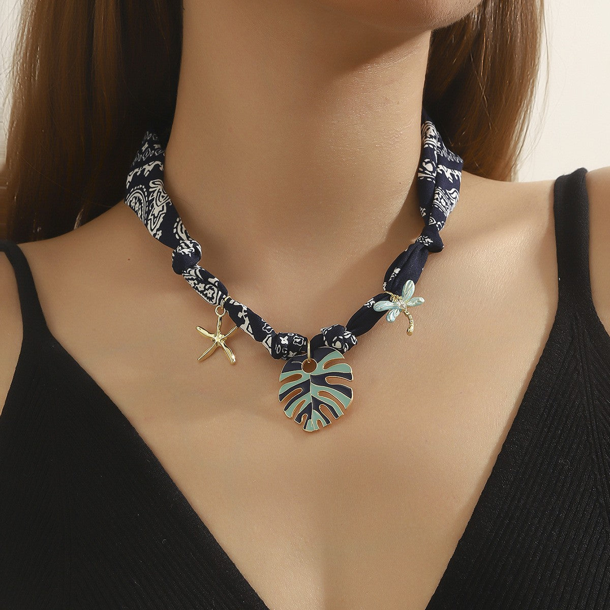 Boho Paisley Scarf Heart Necklace