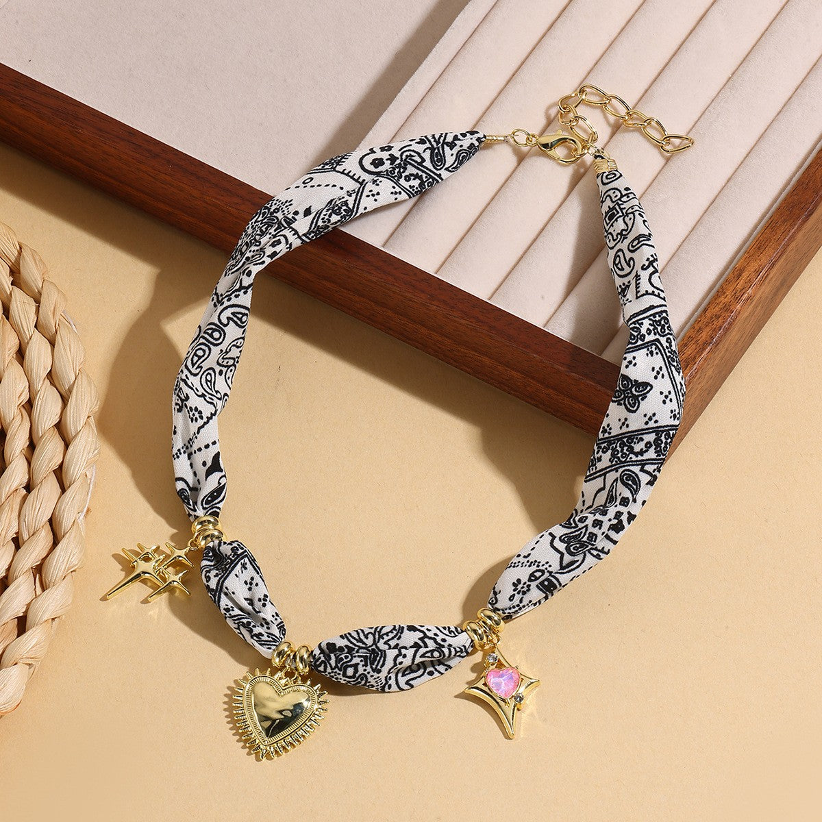 Boho Paisley Scarf Heart Necklace
