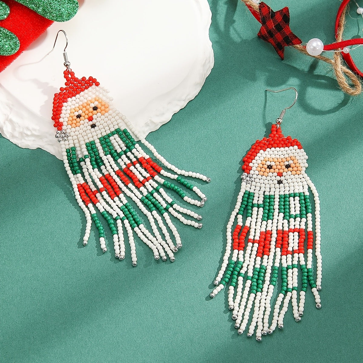 Boho Santa Beaded Fringe Earrings