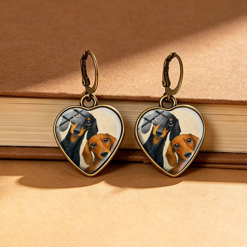 Vintage Dachshund Heart Earrings