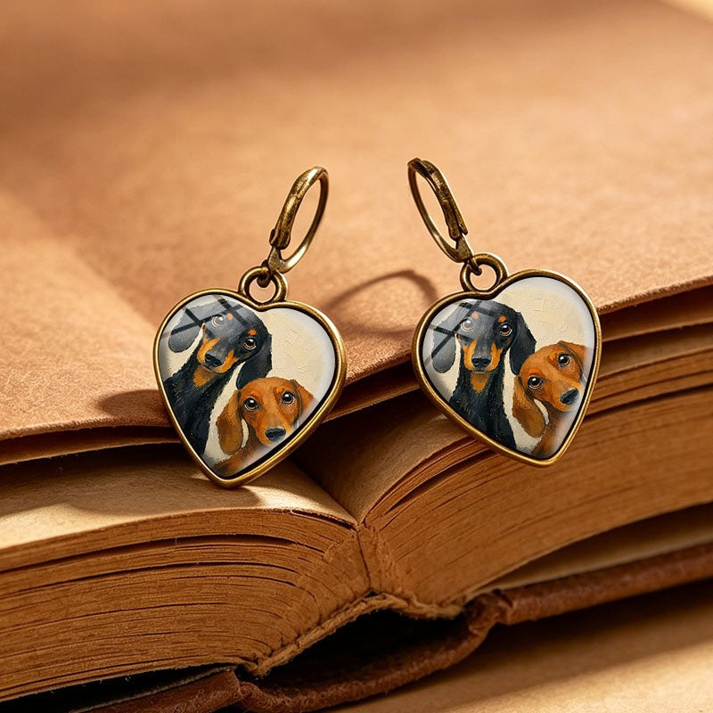 Vintage Dachshund Heart Earrings