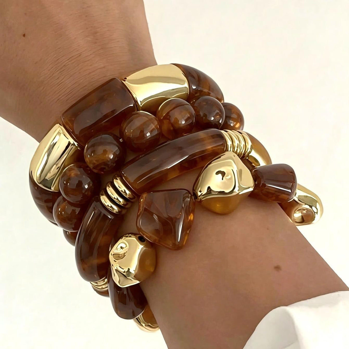 Boho Amber Acrylic Bead Bracelet Set