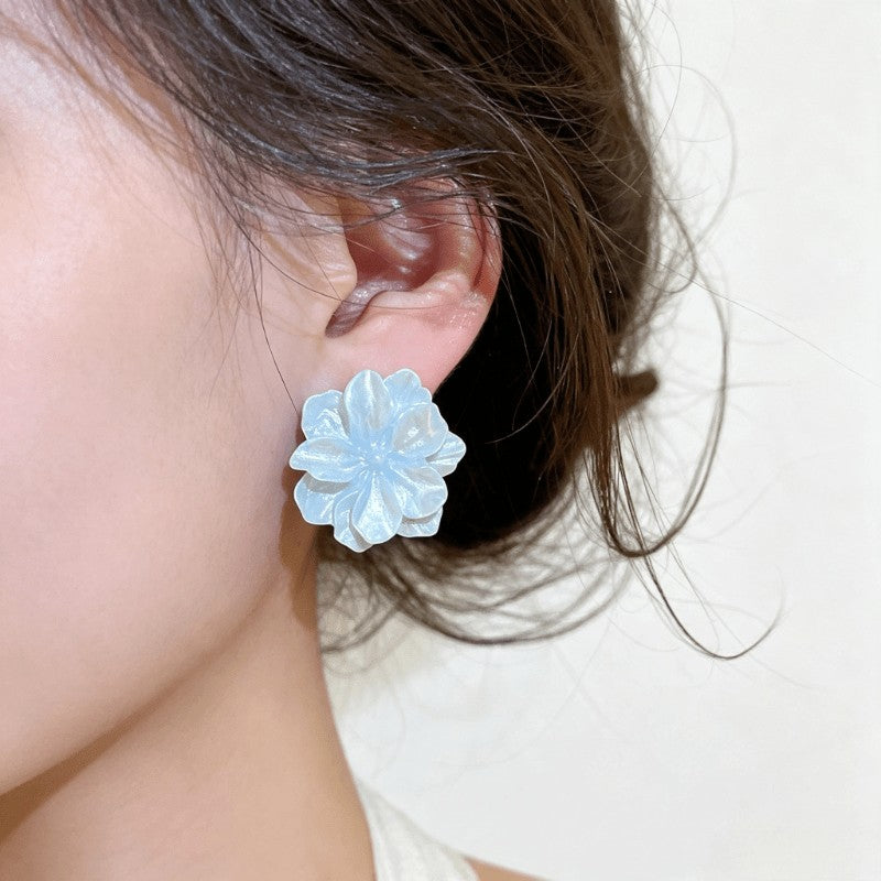 5pc Romantic Iridescent Resin Flower Stud Earring Set