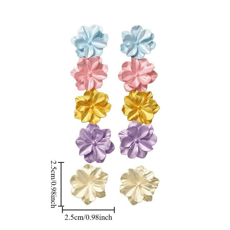 5pc Romantic Iridescent Resin Flower Stud Earring Set
