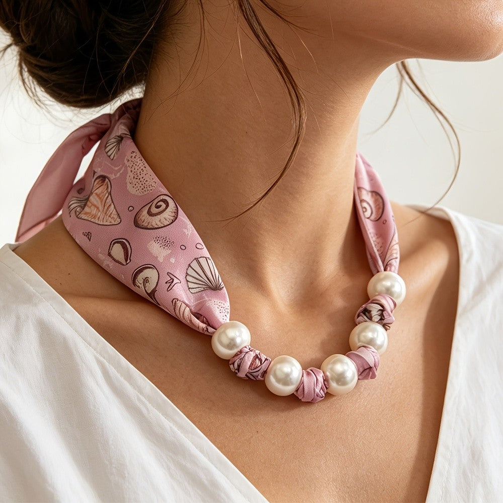 Boho Printed Fabric Pearl Necklace