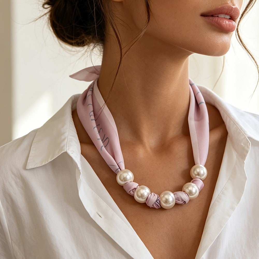 Boho Printed Fabric Pearl Necklace
