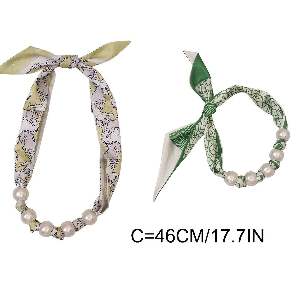 Boho Printed Fabric Pearl Necklace