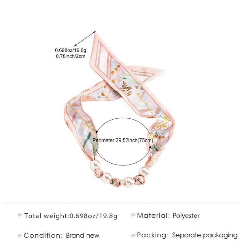 Dainty Floral Print Scarf Pearl Necklace