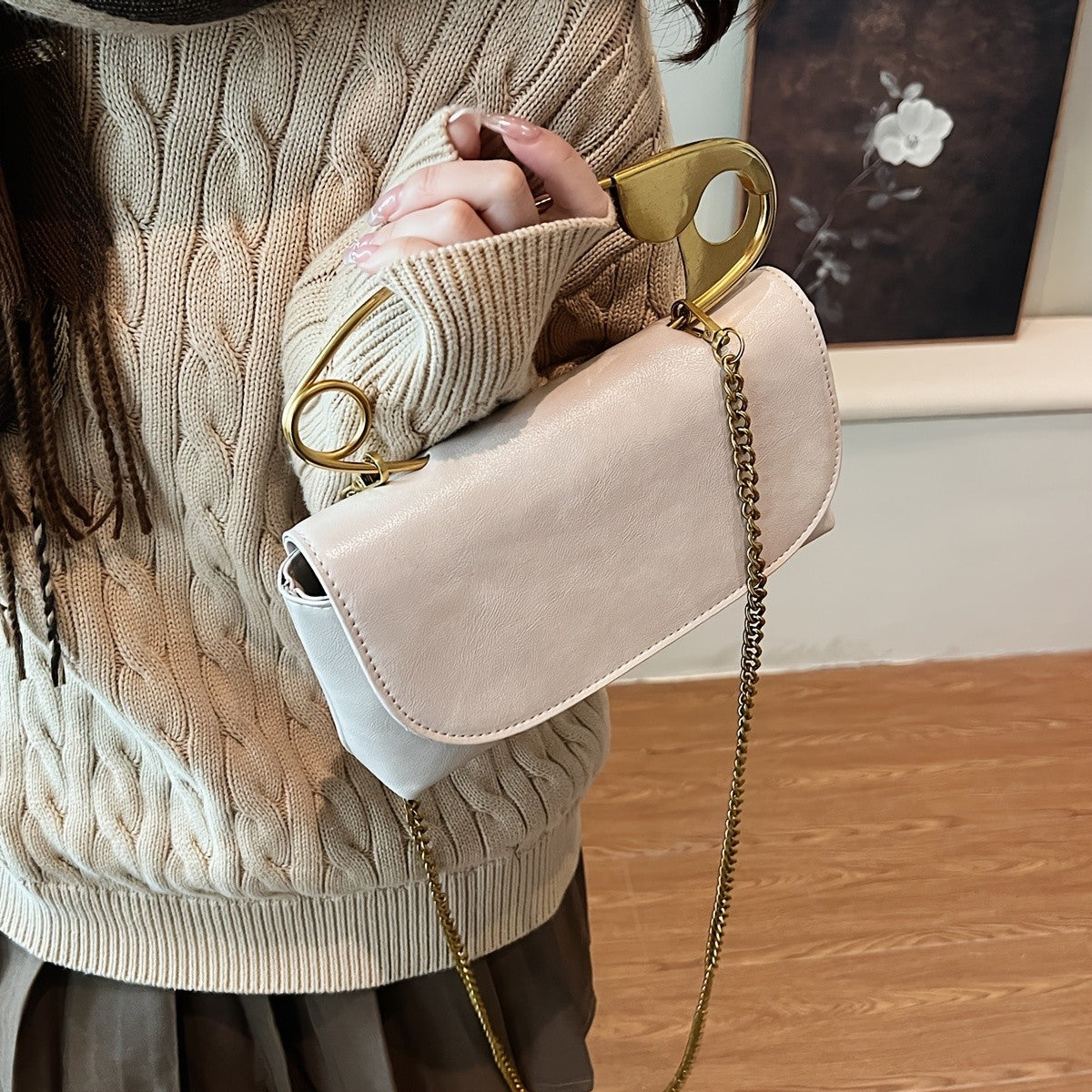 Chic Burgundy Safety Pin Crossbody Bag