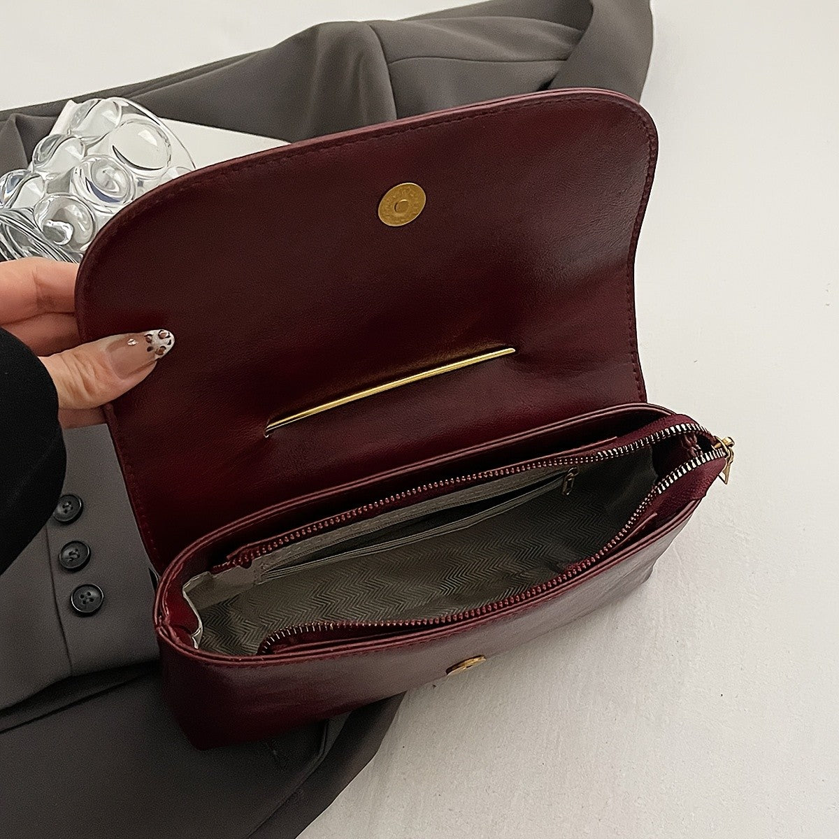 Chic Burgundy Safety Pin Crossbody Bag